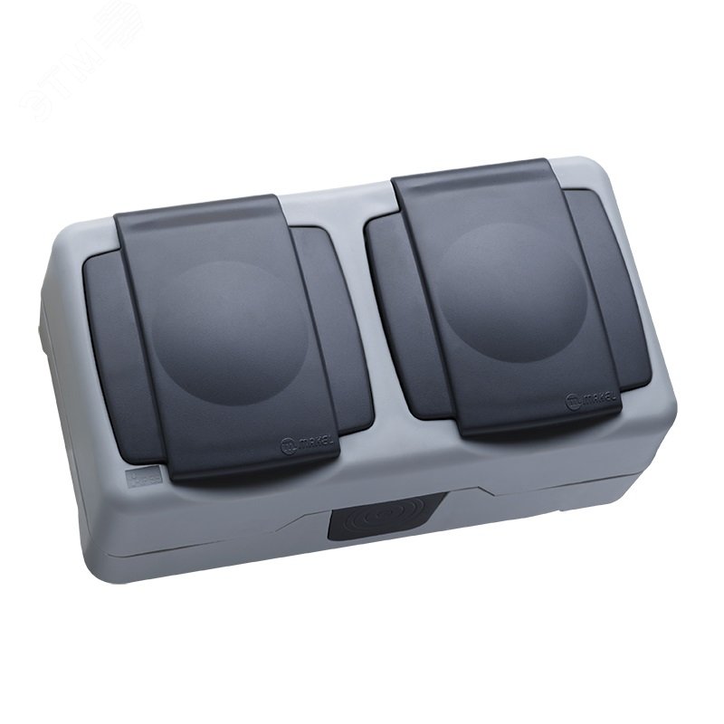 Розетка двойная герметичная с крышкой IP55 серая (пружинный зажим ...