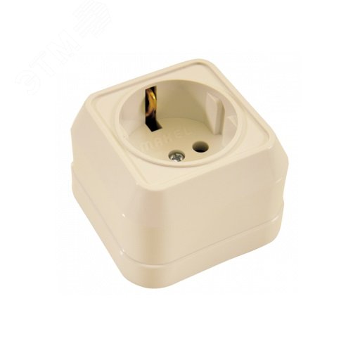 Изображение товара Розетка наружная с заземлением квадратная бежевая Makel 45208