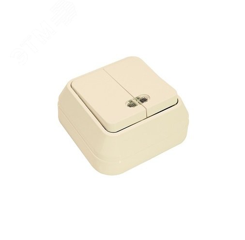 Изображение товара Выключатель двухклавишный наружный бежевый с подсветкой Makel