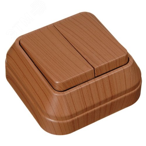 Изображение товара Выключатель двухклавишный накладной орех Makel - монтаж наружный высокая надежность