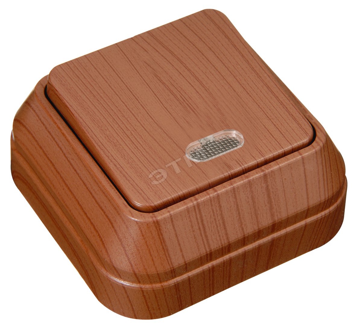 Изображение товара Выключатель одноклавишный наружный с подсветкой орех Makel