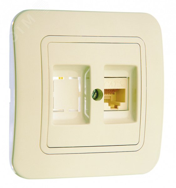 Изображение товара Розетка компьютерная Makel Lillium крем/крем CAT5e + гнездо для сети