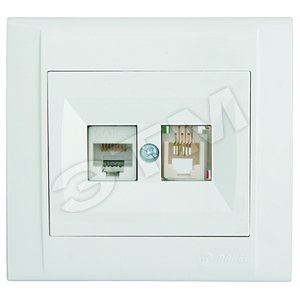 Изображение товара Defne Розетка компьютерная CAT5e + TF евро белая (шт)