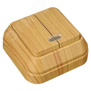 Изображение товара Выключатель двухклавишный наружный с подсветкой дуб (шт)