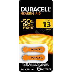 Изображение товара Элемент питания ZA13-6BL для слуховых аппаратов Duracell воздушно-цинковая батарейка