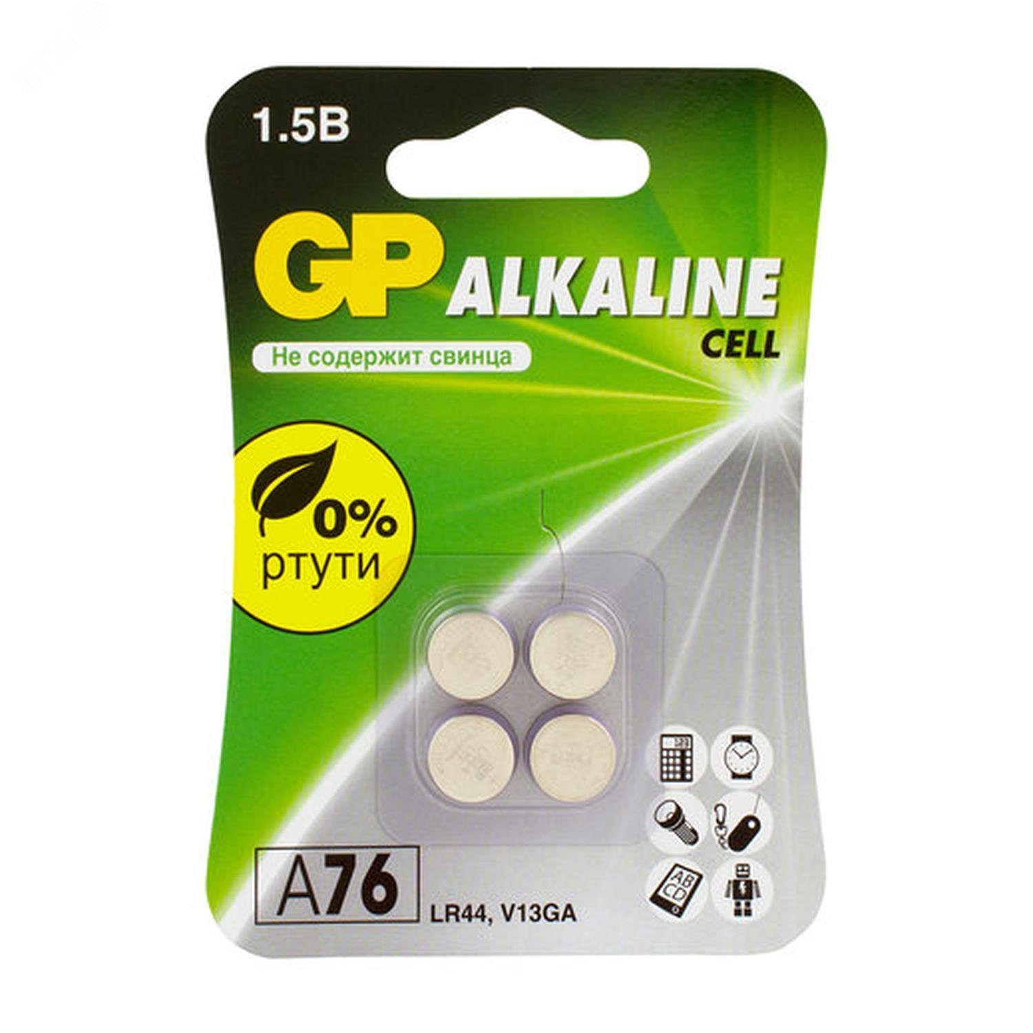 Изображение товара Пуговичная алкалиновая батарейка GP LR44 1.5 В 4 шт