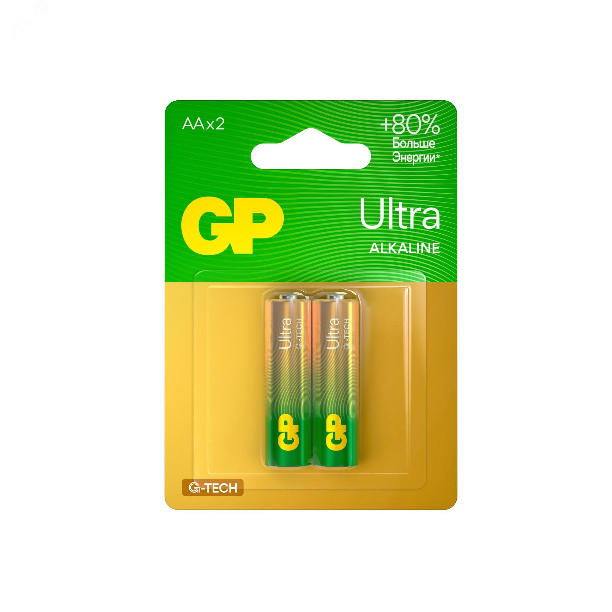Изображение товара Батарейка алкалиновая GP Ultra Alkaline G-Tech 24А AАA 2 шт в блистере (упак)
