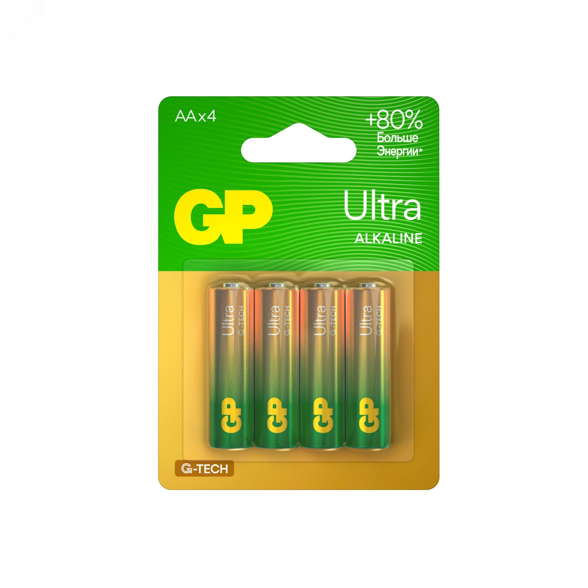 Изображение товара Батарейка алкалиновая GP Ultra Alkaline G-Tech 15А AA 4 шт в блистере