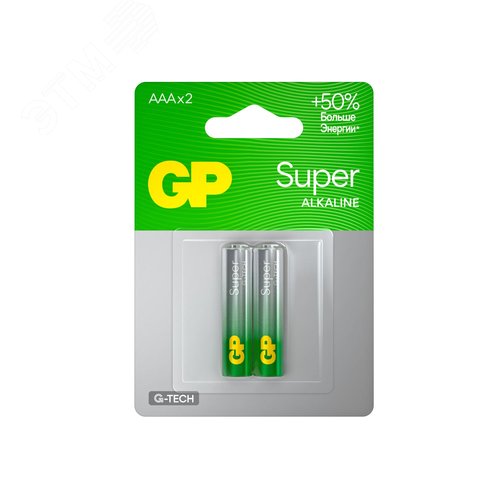 Изображение товара Батарейка алкалиновая GP Super Alkaline G-Tech 24А ААA - 2 шт. на блистере (упак)