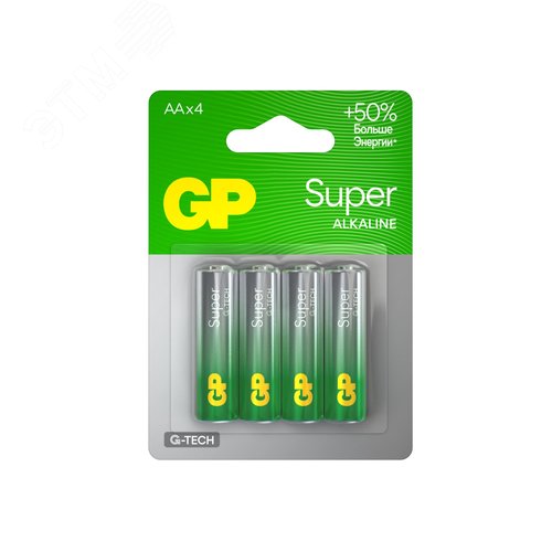 Изображение товара Батарейка алкалиновая GP Super Alkaline G-Tech 15А АA - 4 шт. на блистере (упак)