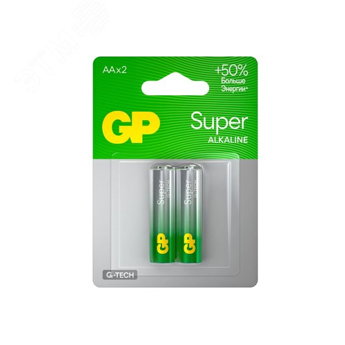 Изображение товара Батарейка алкалиновая GP Super Alkaline G-Tech 15А АA - 2 шт. на блистере (упак)