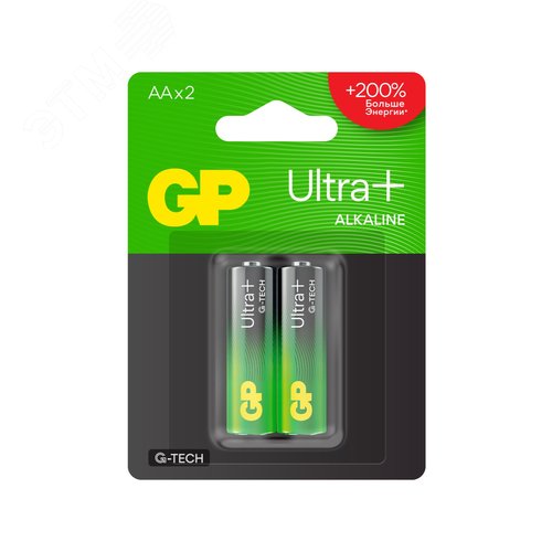 Изображение товара Батарейка алкалиновая GP Ultra Plus Alkaline G-tech 15А AА - 2 шт. на блистере (упак)