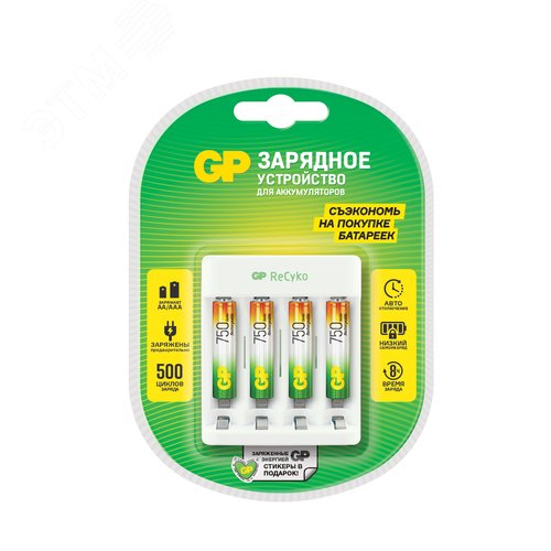 Изображение товара Устройство зарядное Е411 с 4 аккумуляторами ААА750 (шт)