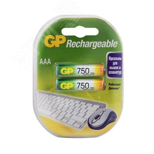 Изображение товара Аккумулятор перезаряжаемый GP 75AAAHC AAA, емкость 750 мАч (шт)