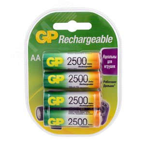 Изображение товара Аккумулятор перезаряжаемый GP 250AAHC AA, емкость 2450 мАч (шт)