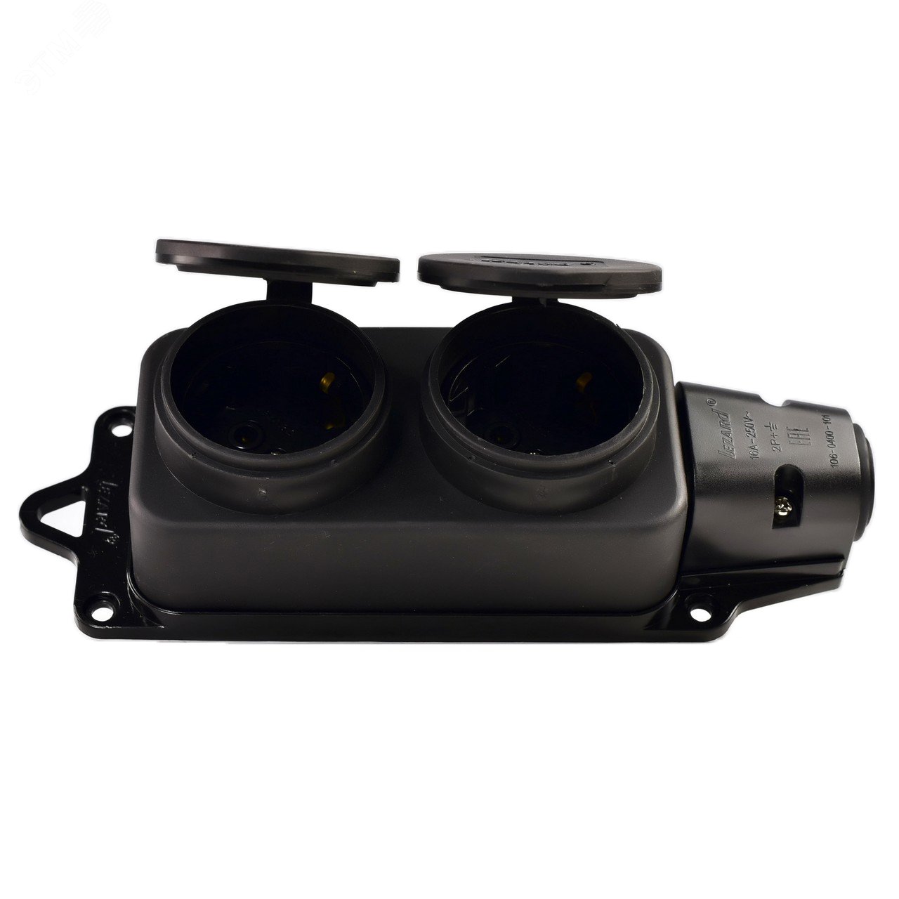 Изображение товара Двойная наружная каучуковая розетка с заземлением IP44 16А 220В Lezard