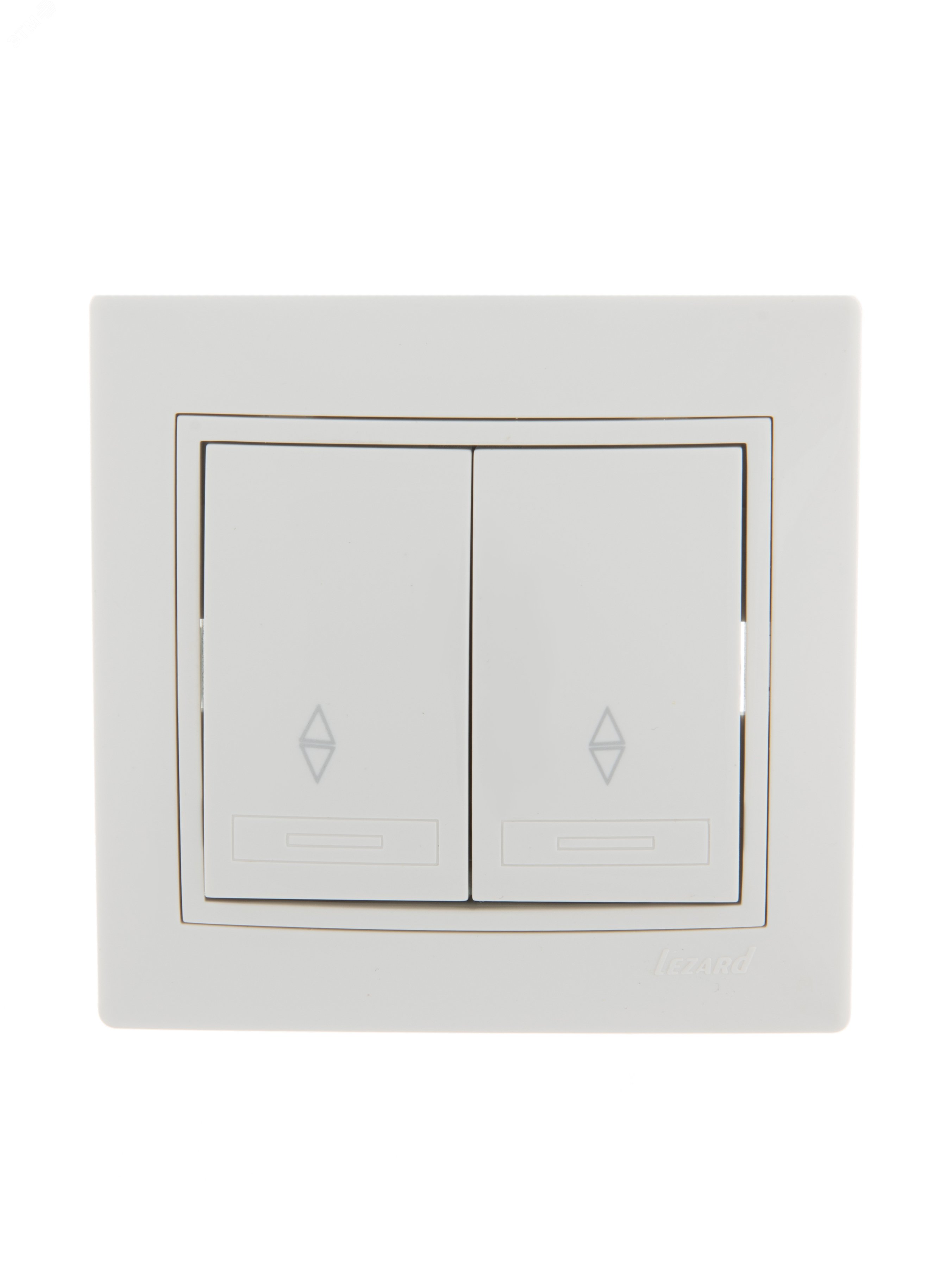 Изображение товара Мира Выключатель двойной проходной белый с вставкой серия MIRA от Lezard