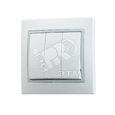 Изображение товара Выключатель тройной белый с серой вставкой Мира IP20 для скрытого монтажа