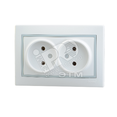 Изображение товара Двойная розетка без заземления MIRA белая с серой вставкой
