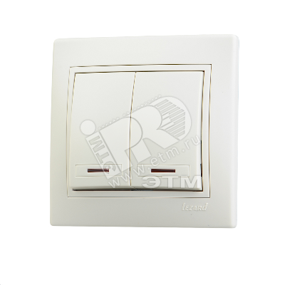 Изображение товара Двухклавишный выключатель с подсветкой серия MIRA Lezard бежевый скрытая установка