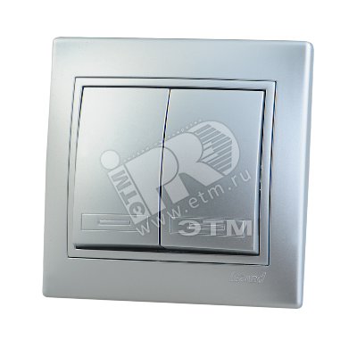 Изображение товара Выключатель двухклавишный металлик серый со вставкой MIRA для скрытого монтажа