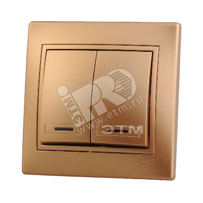 MIRA Выключатель двухклавишный с подсветкой металлик золото 701-1313-112 Lezard