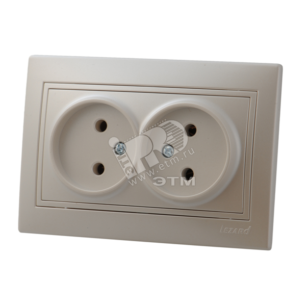 Изображение товара Розетка силовая двойная без заземления из керамики жемчужно-белая с вставкой