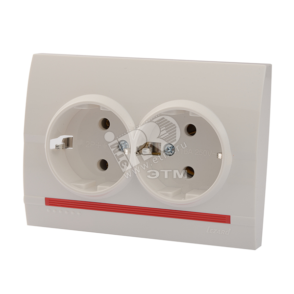 Изображение товара DERIY Розетка силовая двойная с заземлением белая скрытый монтаж