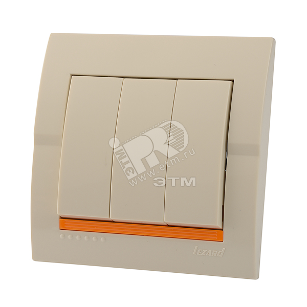 Изображение товара DERIY Выключатель 3-клавишный ПБТ крем рамочный скрытый монтаж