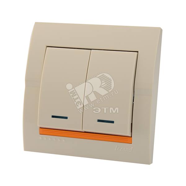 Изображение товара Выключатель с подсветкой DERIY 702-0303-112, 2 клавиши, IP20, бежевый
