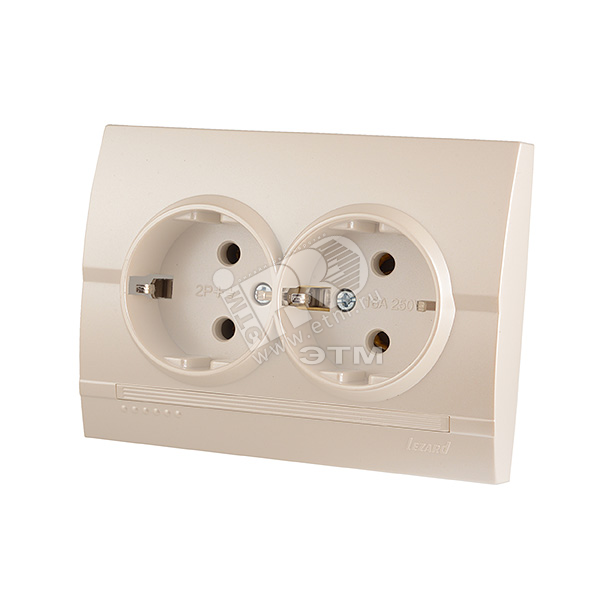 Изображение товара Розетка силовая DERIY двойная с заземлением жемчужно-белая