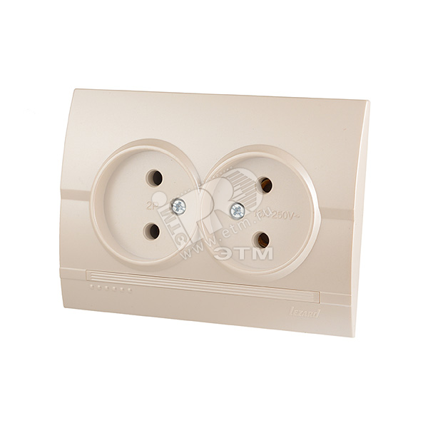 Изображение товара Розетка двойная силовая б/з ПБТ жемчужно-белая металлик DERIY