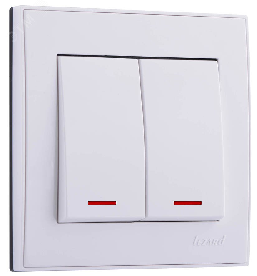 Изображение товара Выключатель RAIN двойной с подсветкой белый монтаж скрытый серии RAIN