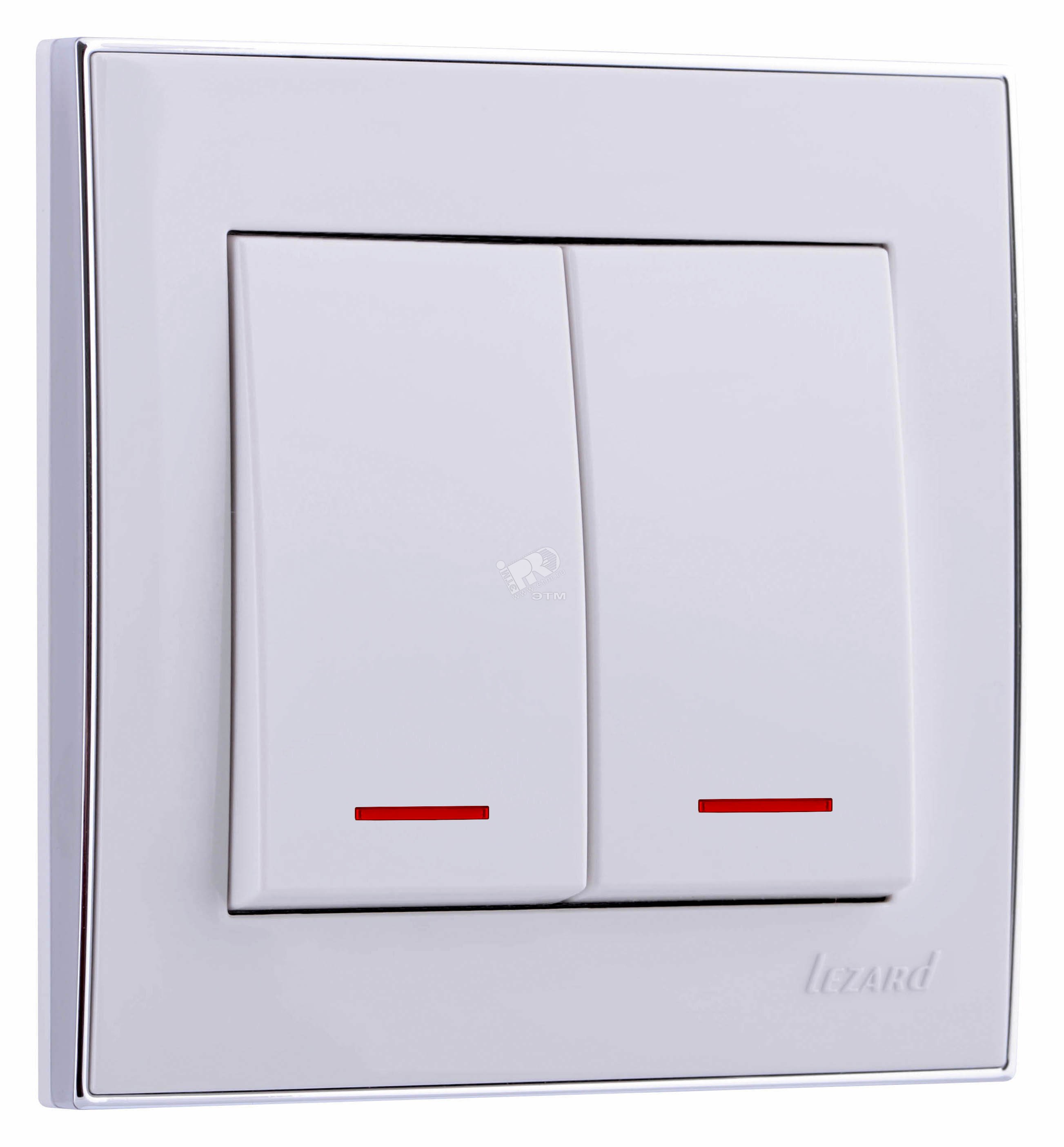 Изображение товара Выключатель RAIN с подсветкой белый боковая вставка хром двухклавишный