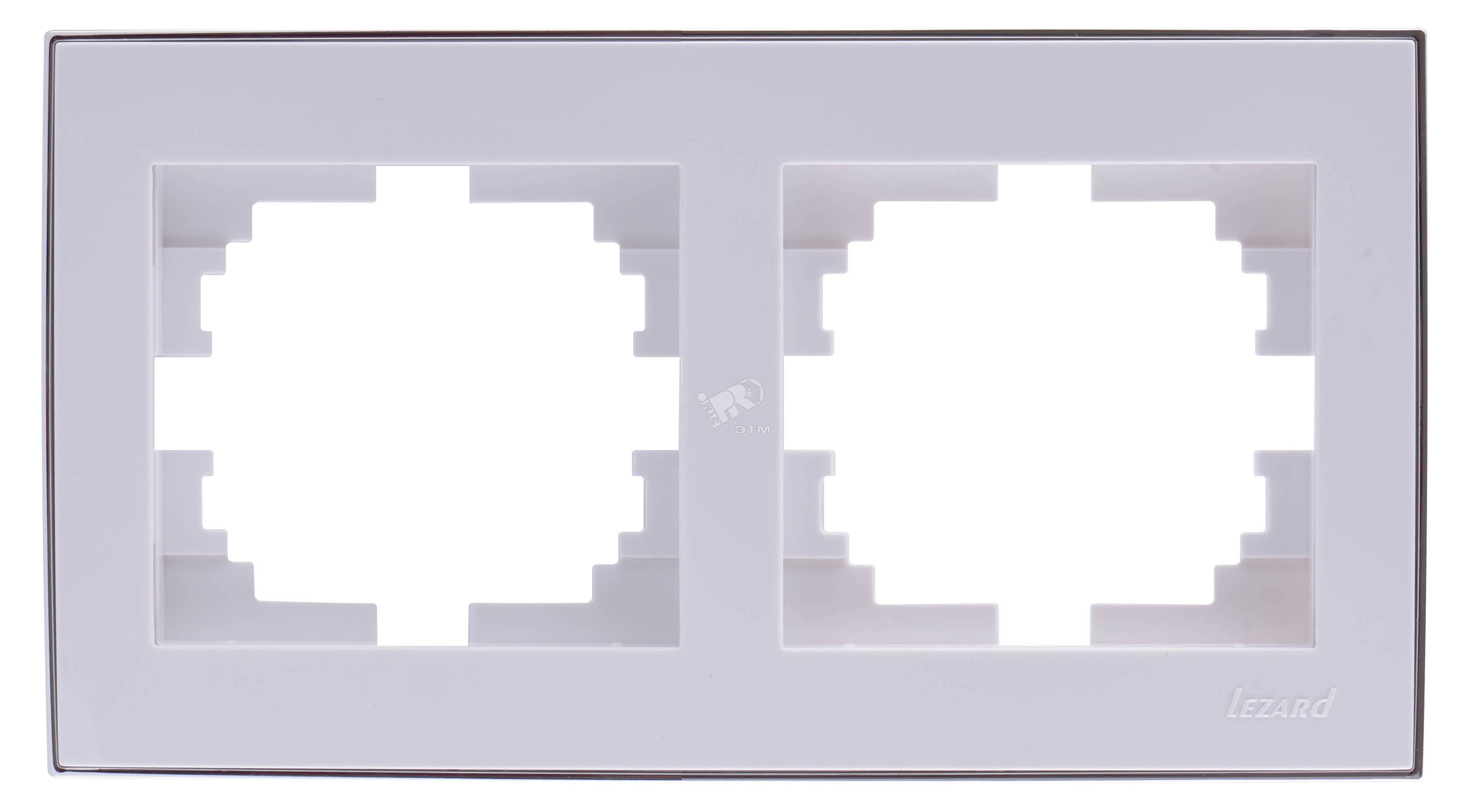Изображение товара Рамка 2 поста горизонтальная белая с боковой вставкой хром Lezard RAIN
