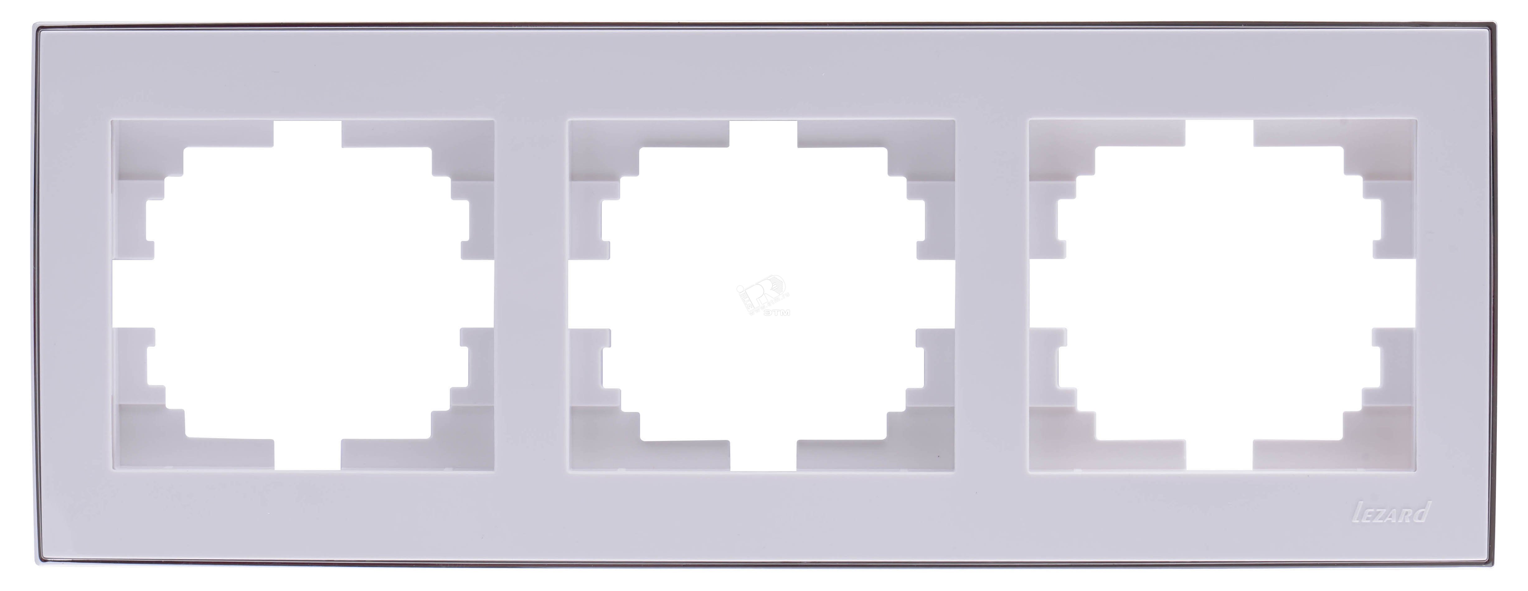Изображение товара Рамка 3 поста горизонтальная белая с боковой вставкой хром Lezard RAIN
