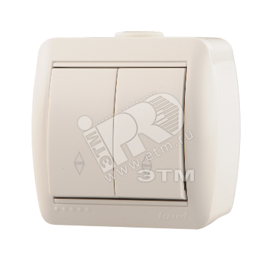 Изображение товара Выключатель бытовой однополюсный 2-клавишный IP20 Lezard NATA