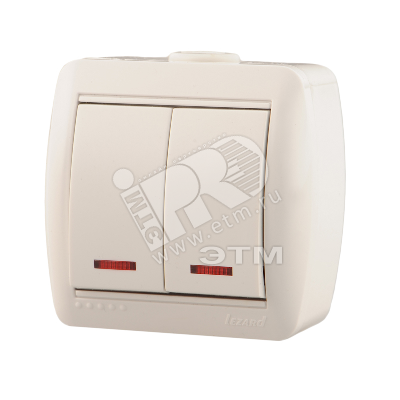 Изображение товара Выключатель двухклавишный с подсветкой HATA белый серия NATA