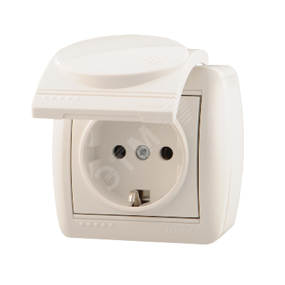 Изображение товара Розетка с заземлением и крышкой белая Lezard 16 А IP20 открытрый монтаж