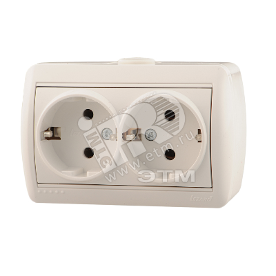 Изображение товара Розетка двойная с заземлением HATA белая 16 А IP20 силовая монтажная
