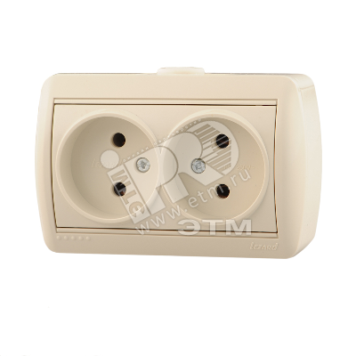 Изображение товара Двойная керамическая силовая розетка без заземления бежевого цвета Lezard NATA