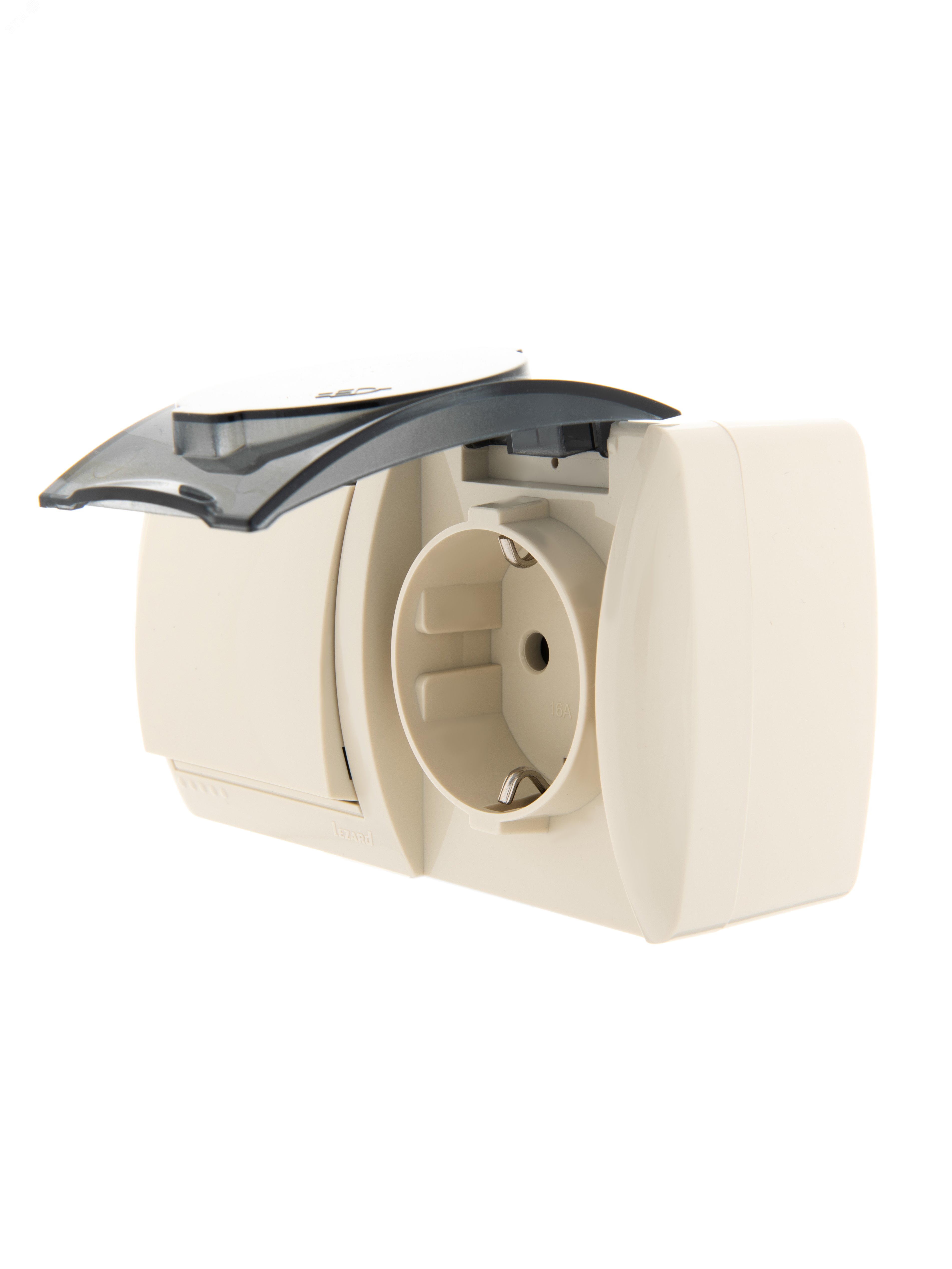 Изображение товара Выключатель с розеткой и заземлением HATA кремовый горизонтальный