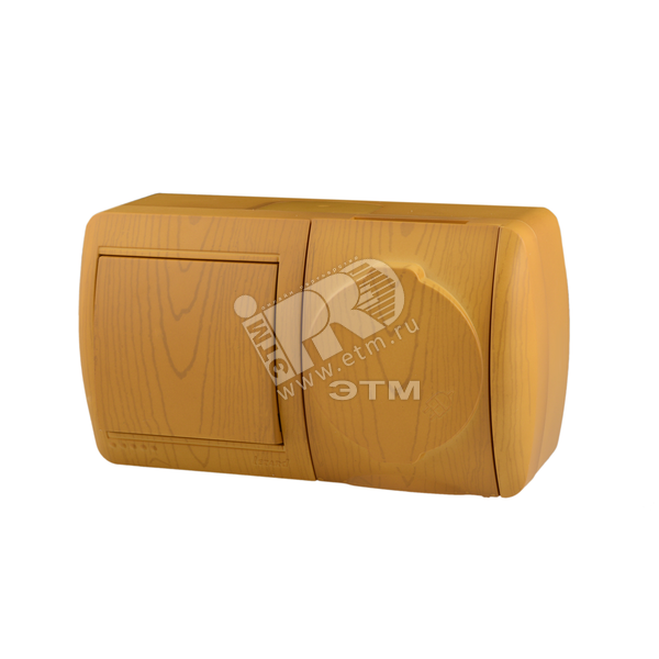 Изображение товара Выключатель с розеткой с/з с/кр ольха гориз Ната Lezard Китай