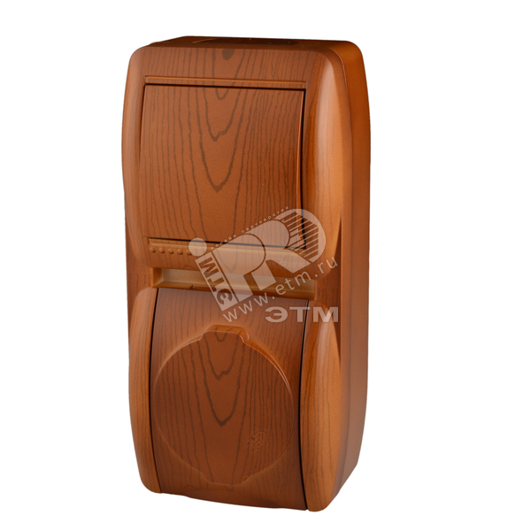 Изображение товара Выключатель и розетка с заземлением в одном блоке Ната Вертикальный сосна