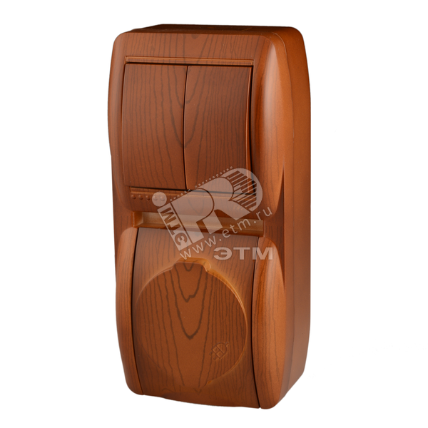 Изображение товара Выключатель х2 + розетка с заземлением серия Nata, коричневый, IP20