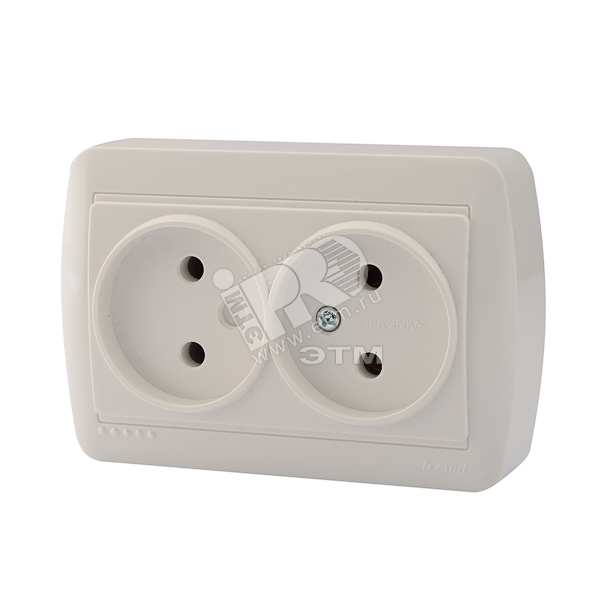 Изображение товара Розетка силовая DEMET двойная без заземления белая закрытый корпус наружная