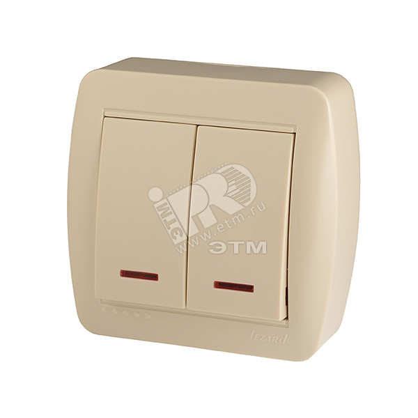 Изображение товара Демет Выключатель двойной с подсветкой крем 10 шт