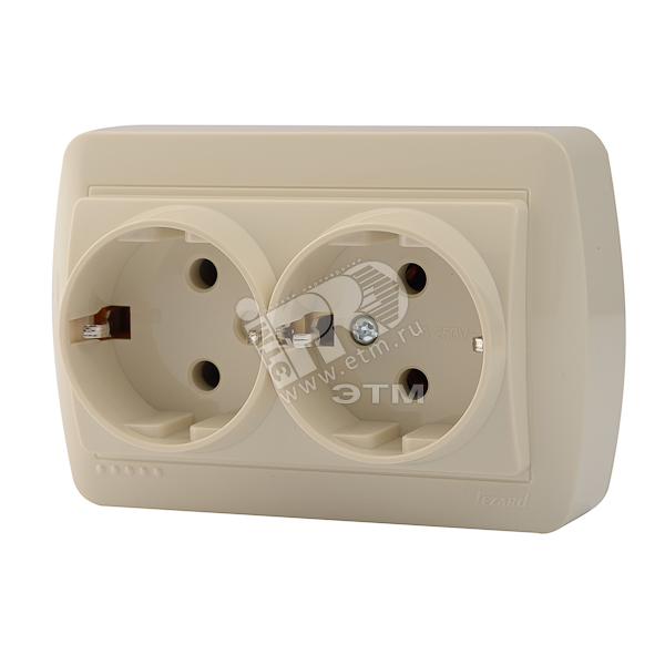 Изображение товара Демет Розетка двойная с заземлением закрытый корпус крем