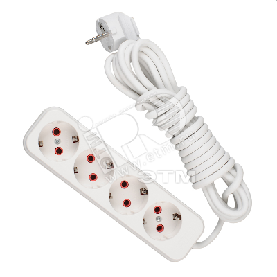 Изображение товара Удлинитель 4 розетки 5м с заземлением белый Lezard
