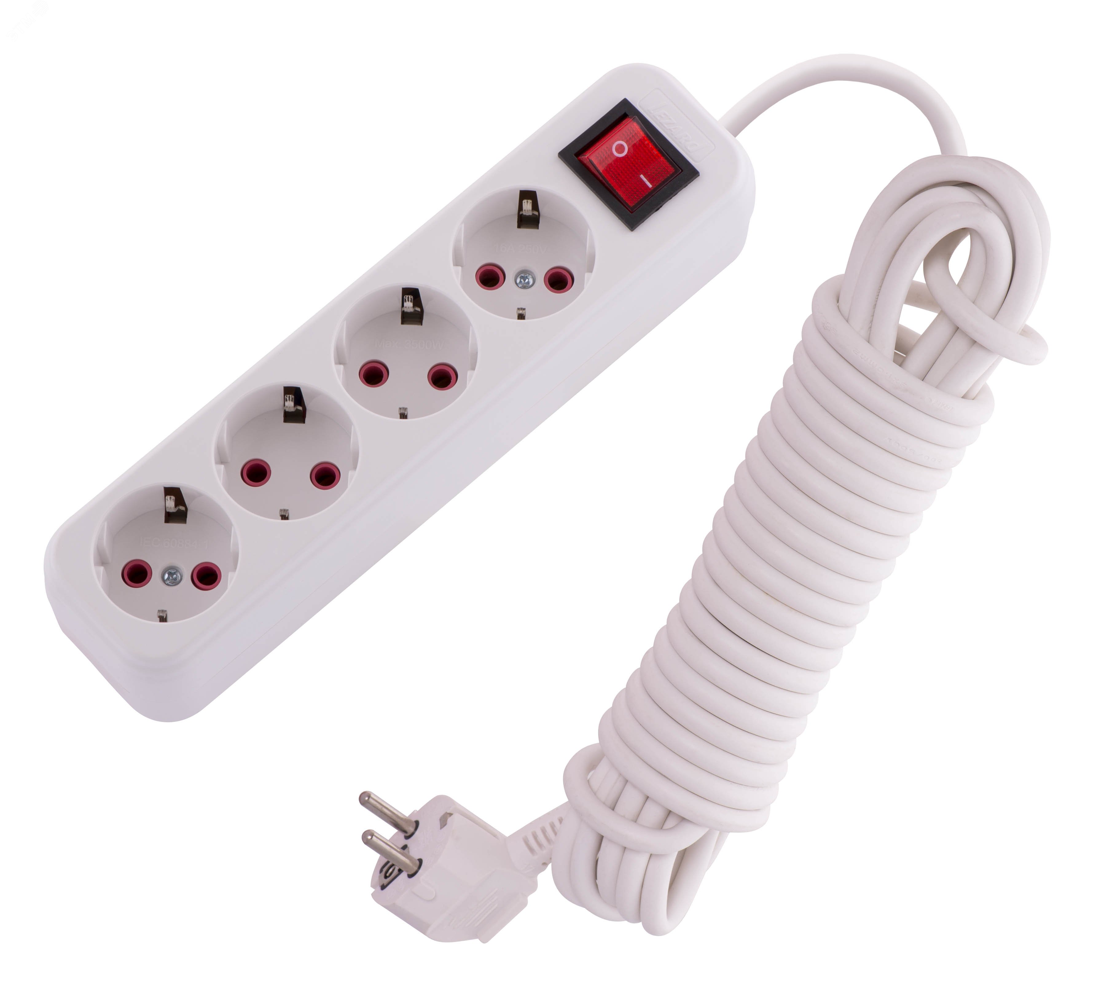 Изображение товара Удлинитель с заземлением 4 входа 7 метров с выключателем